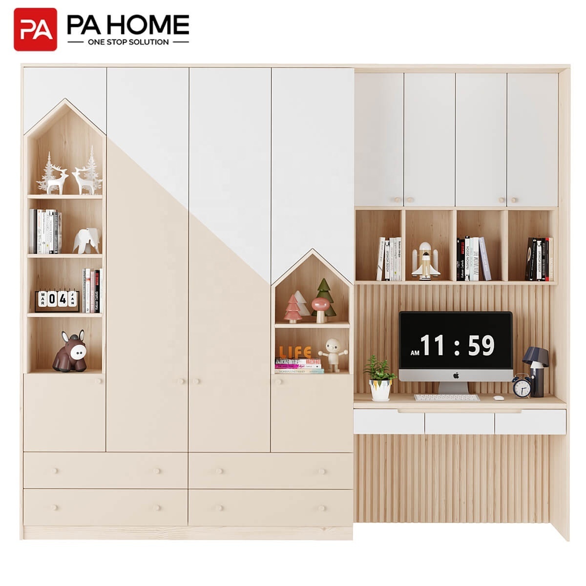 PA children furniture wooden almirah cabinet clothing closet designs kids baby wardrobe