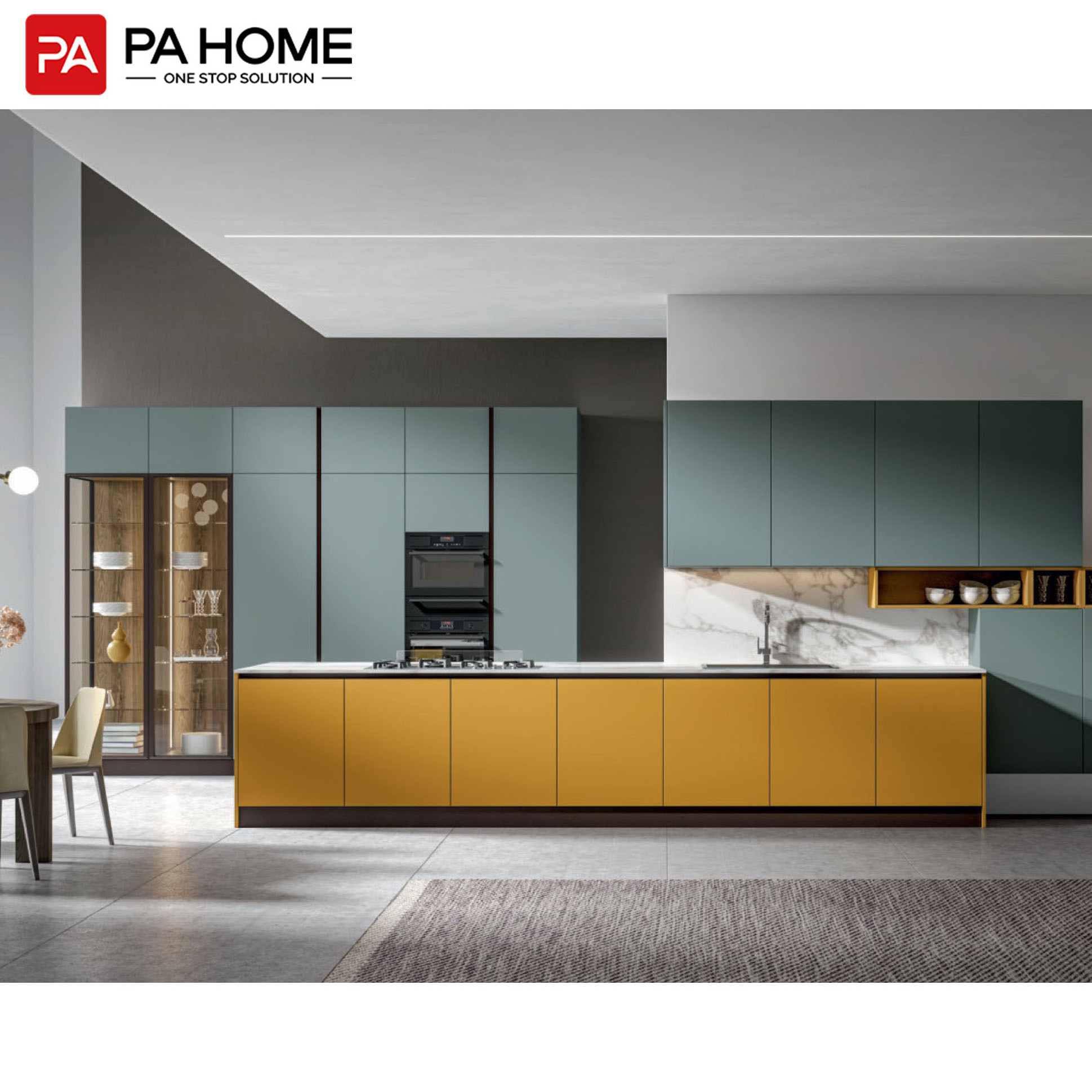 PA Home furniture custom yellow and blue lacquer kitchen cabinets with accessories