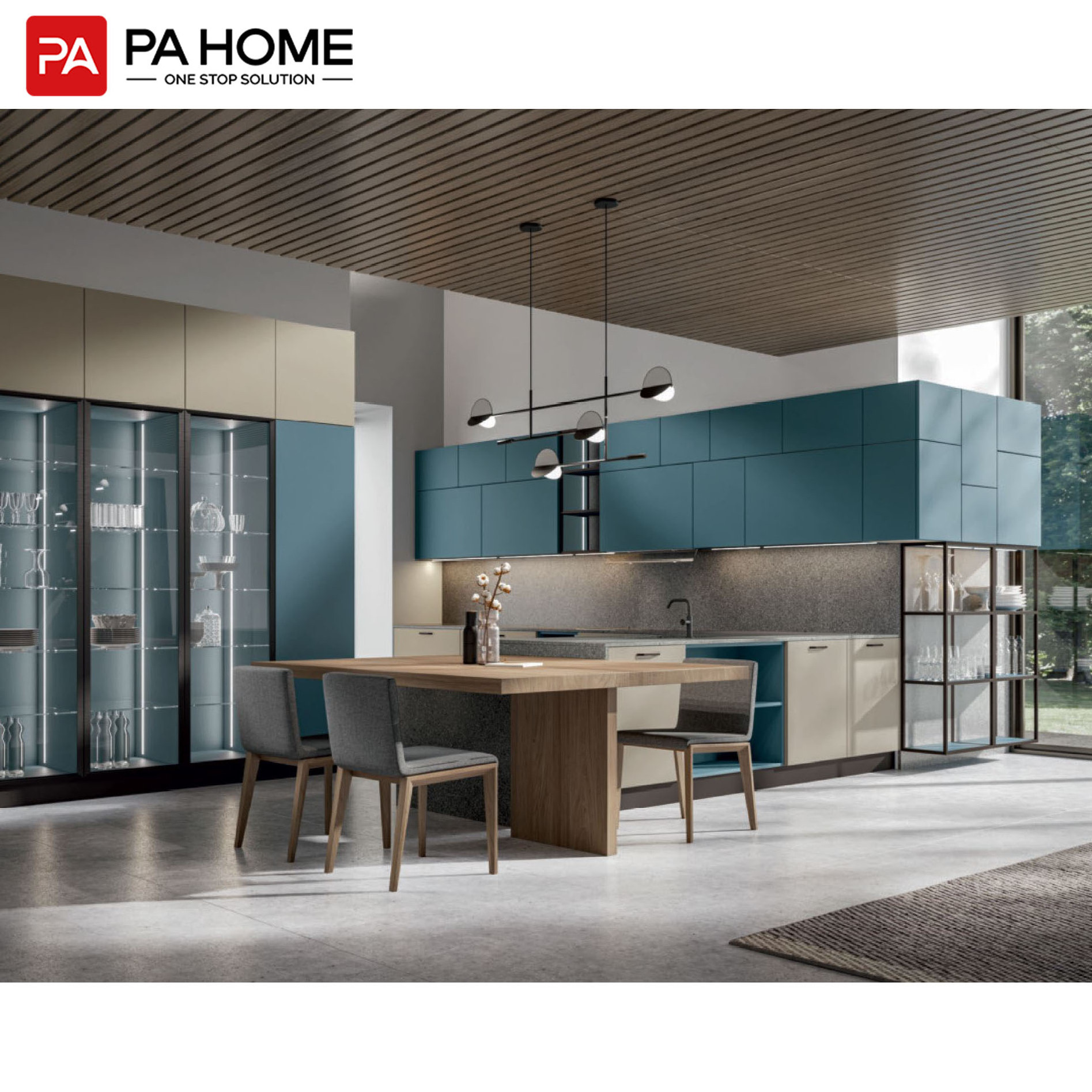 PA Home furniture custom yellow and blue lacquer kitchen cabinets with accessories