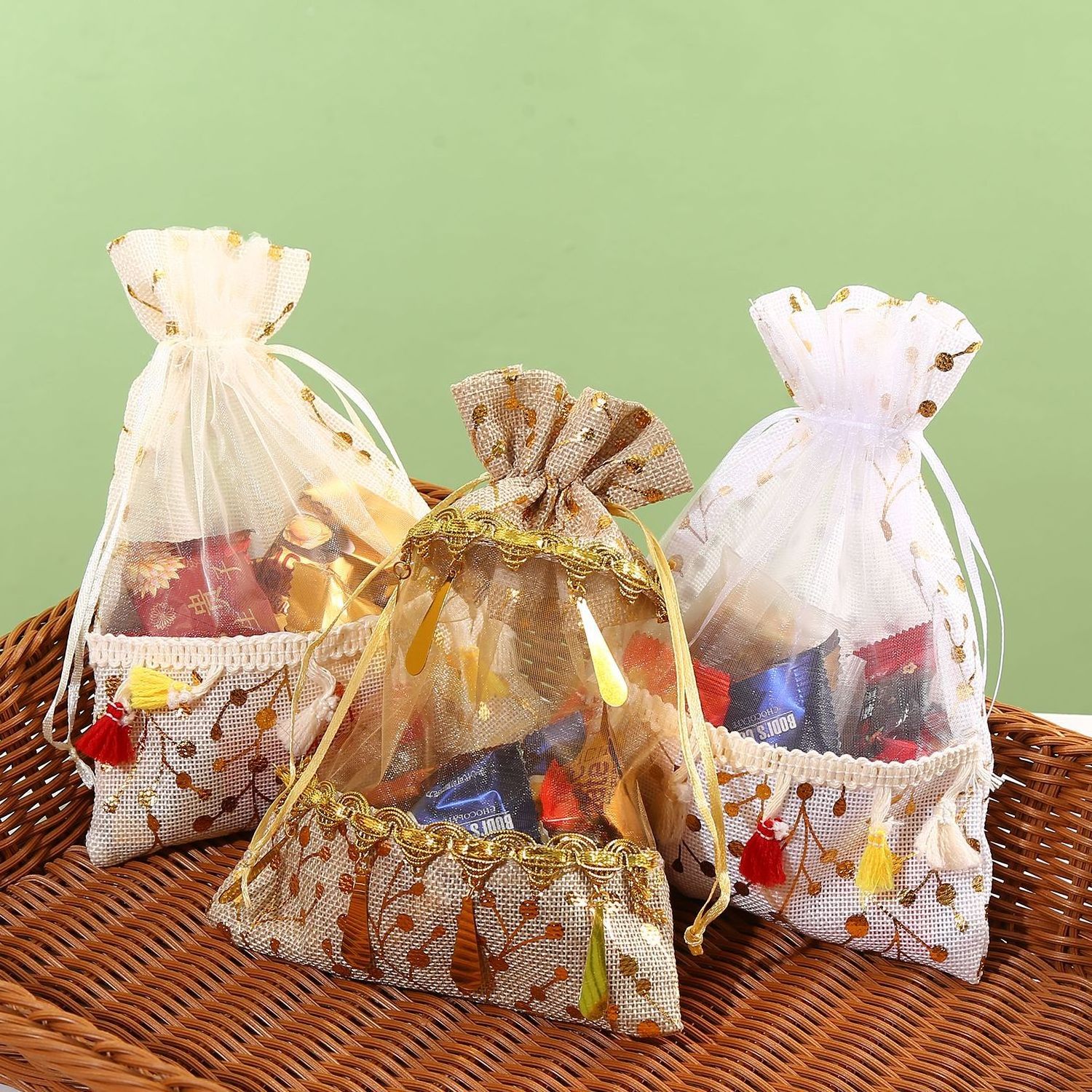 16*22cm islamic muslim wedding favors drawstring gifts candy bag for guest