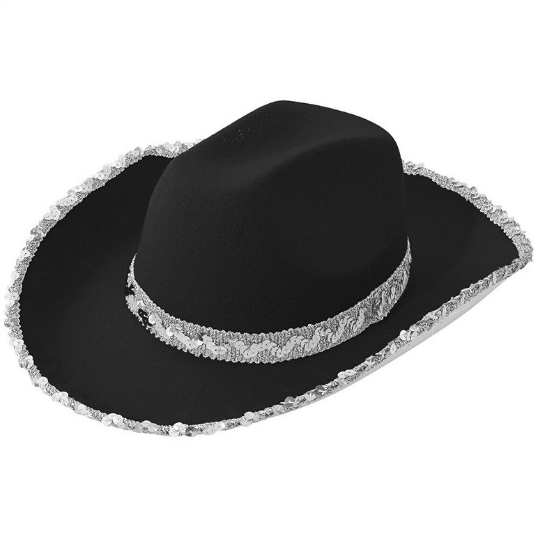 Women Black White Birthday Cowboy Hats Pink Red Sequin Bride Cowgirl Hats Halloween Costume Accessories Hen Party Dress-Up