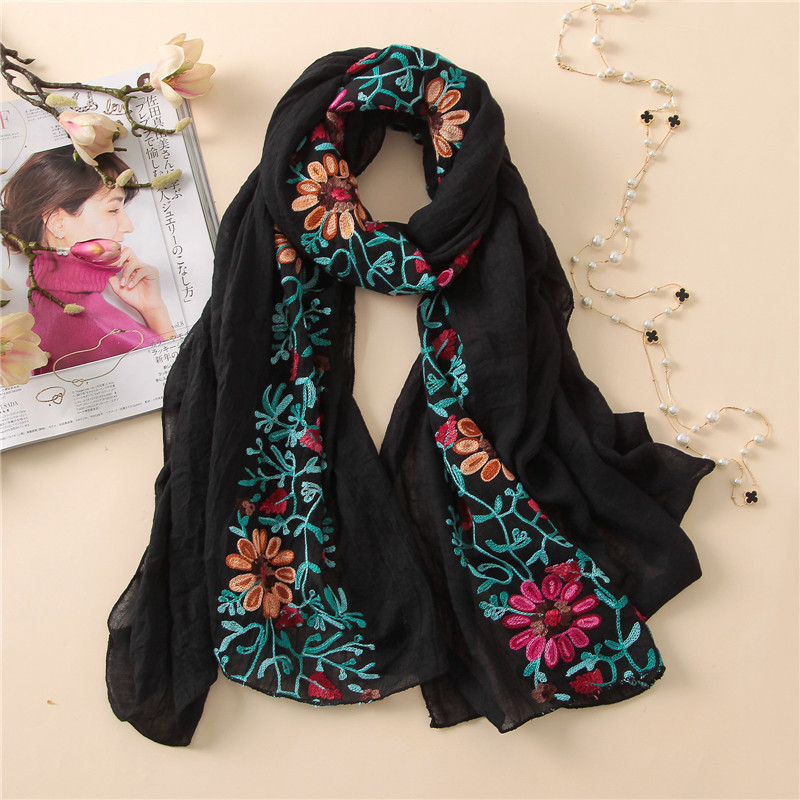 Embroider Floral Other Head Scarf&Shawl Bandana Print Cotton Scarves and Wraps Soft Foulard Muslim Hijab For Women