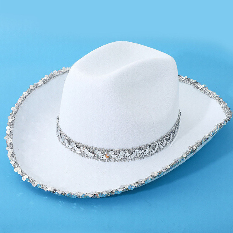 Women Black White Birthday Cowboy Hats Pink Red Sequin Bride Cowgirl Hats Halloween Costume Accessories Hen Party Dress-Up