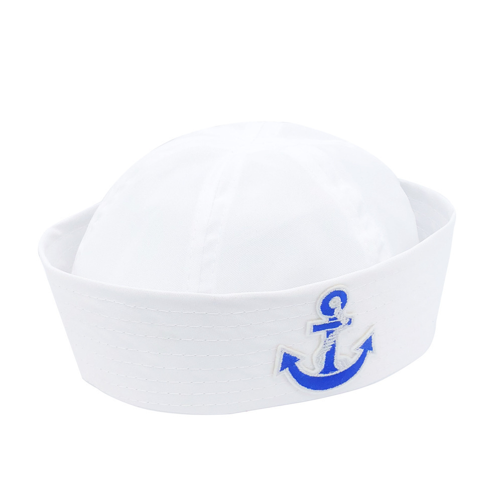 wholesale custom adult party white embroidered navy sailor cap captain hat without edge