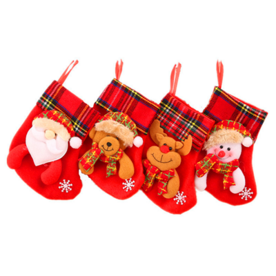 Mini Red Cartoon Christmas Stockings Christmas Tree Hanging Ornaments Decoration Kids Candy Bag Party Favors