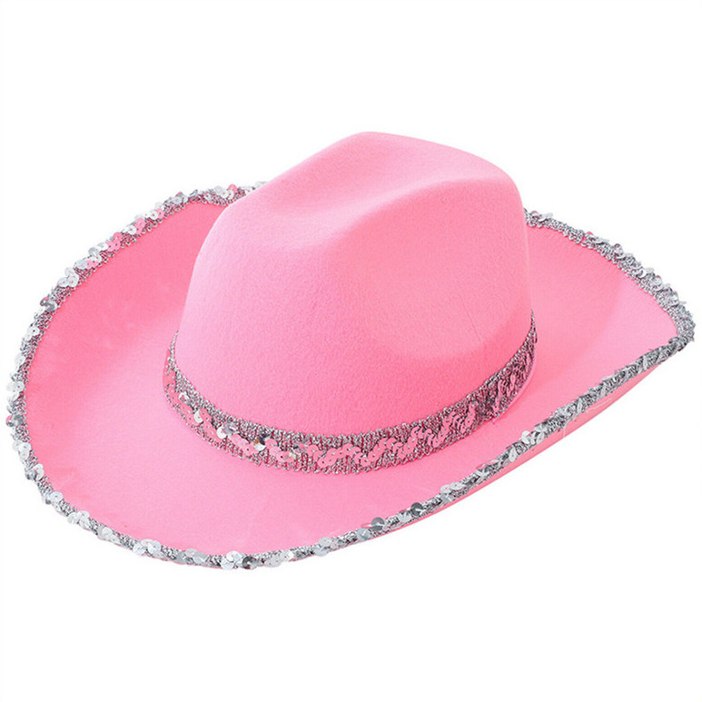 Women Black White Birthday Cowboy Hats Pink Red Sequin Bride Cowgirl Hats Halloween Costume Accessories Hen Party Dress-Up