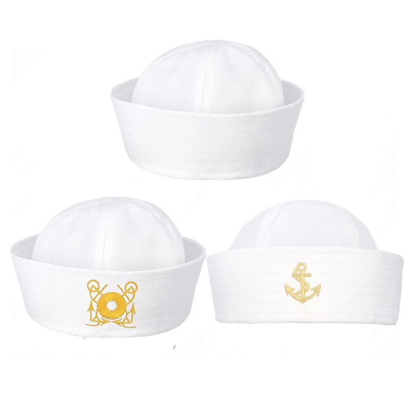 wholesale custom adult party white embroidered navy sailor cap captain hat without edge