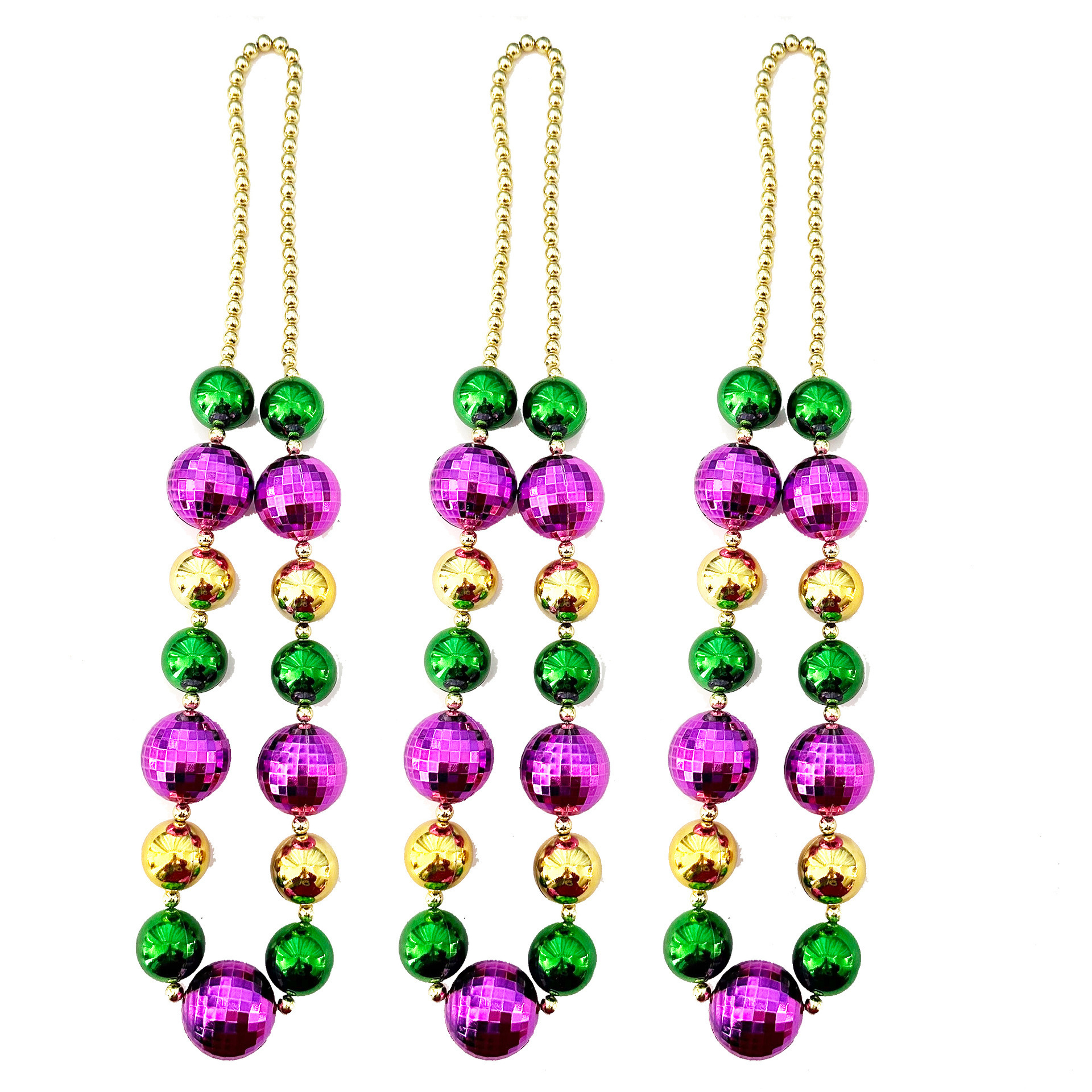 jumbo mardi gras chain necklace beads green gold purple necklace