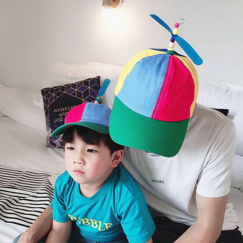 Parent-child propeller bamboo dragonfly colorful baseball cap sport sun hat for adult and kids