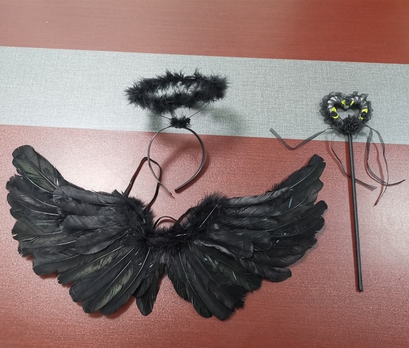 Halloween Cosplay Costume Black White Feather Angel Wings Headband and Hand Prop 3PC Set