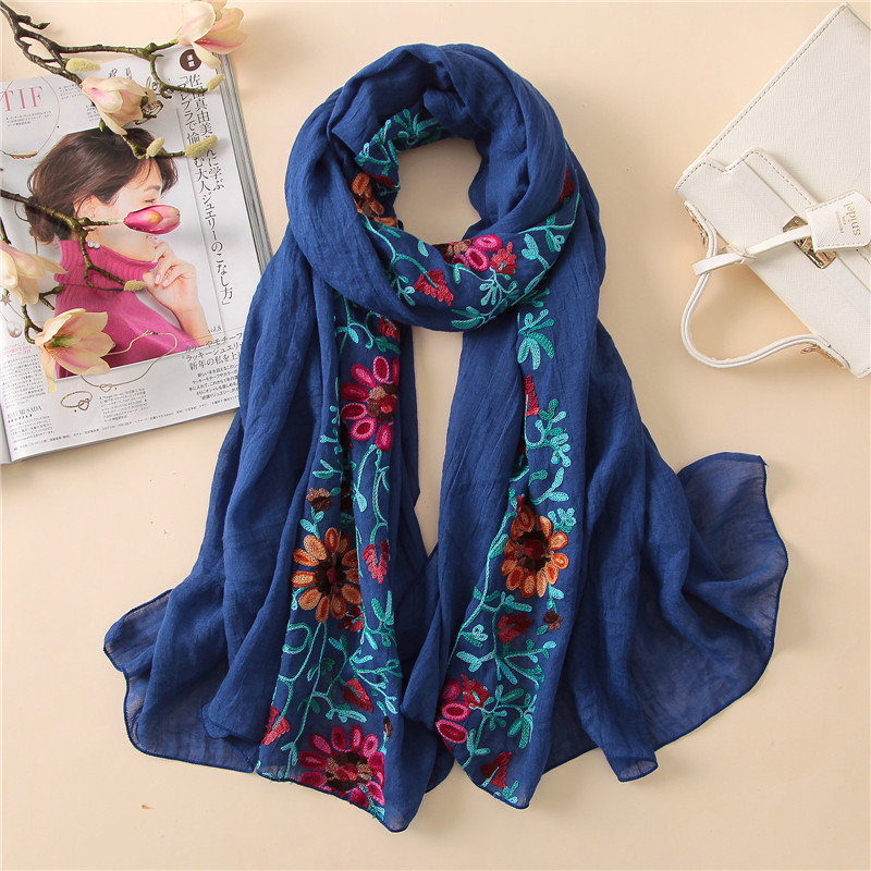 Embroider Floral Other Head Scarf&Shawl Bandana Print Cotton Scarves and Wraps Soft Foulard Muslim Hijab For Women