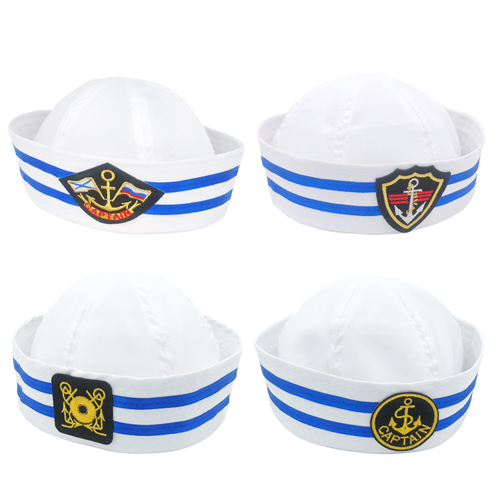 wholesale custom adult party white embroidered navy sailor cap captain hat without edge