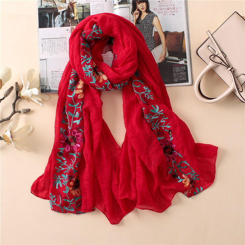 Embroider Floral Other Head Scarf&Shawl Bandana Print Cotton Scarves and Wraps Soft Foulard Muslim Hijab For Women