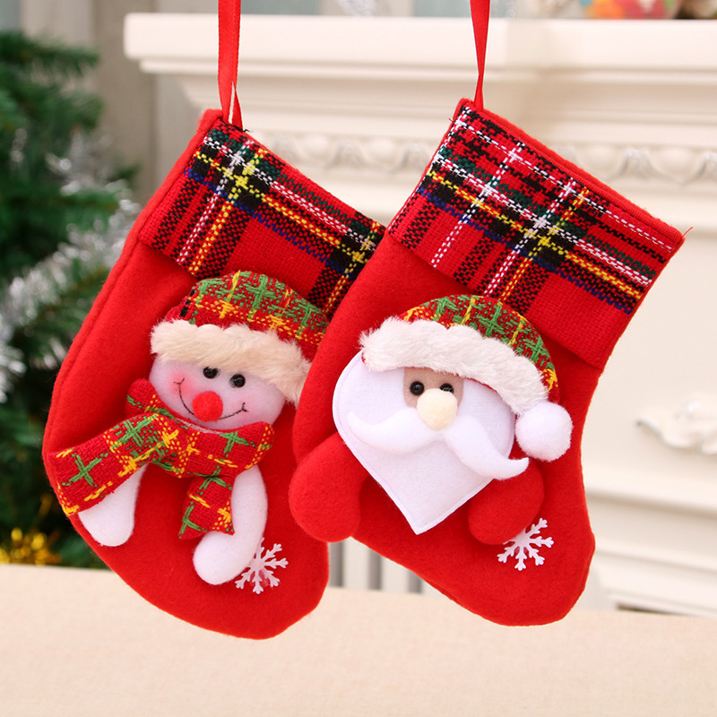 Mini Red Cartoon Christmas Stockings Christmas Tree Hanging Ornaments Decoration Kids Candy Bag Party Favors