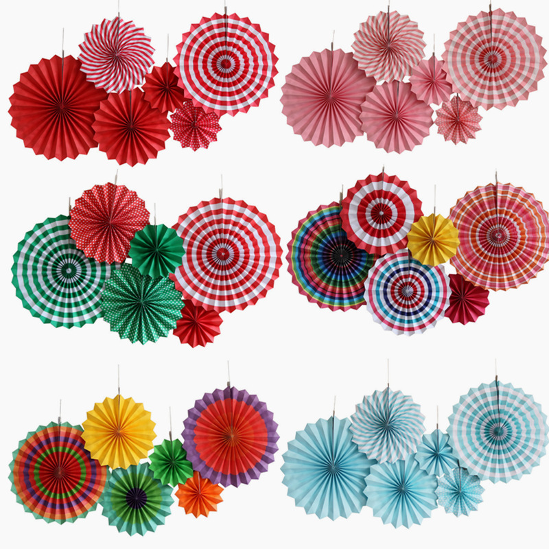 6PC Party Wall Hanging Paper Fans Set Paper Flower Garlands Decoration for Birthday Wedding Bridal Shower Graduation Event