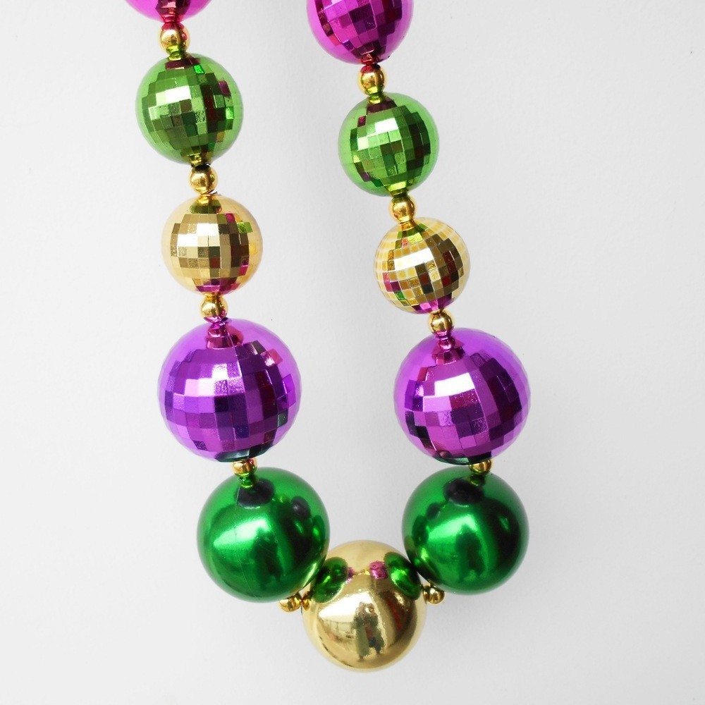 jumbo mardi gras chain necklace beads green gold purple necklace