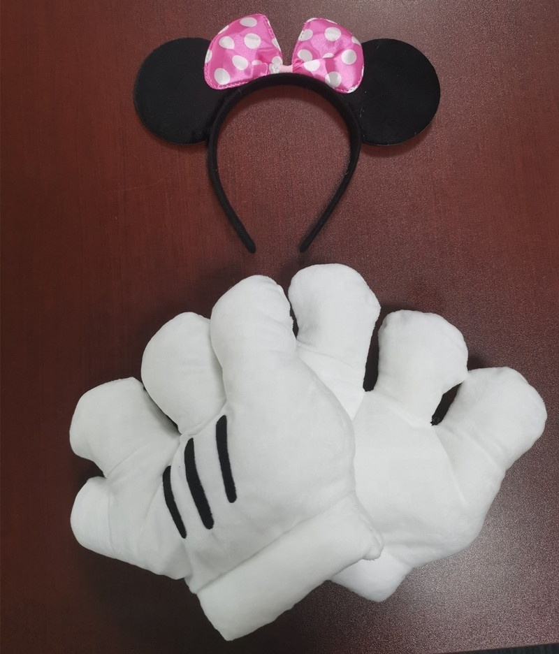 Plush Costume Gloves Big Hands Black white Mouse Ears Gloves Set