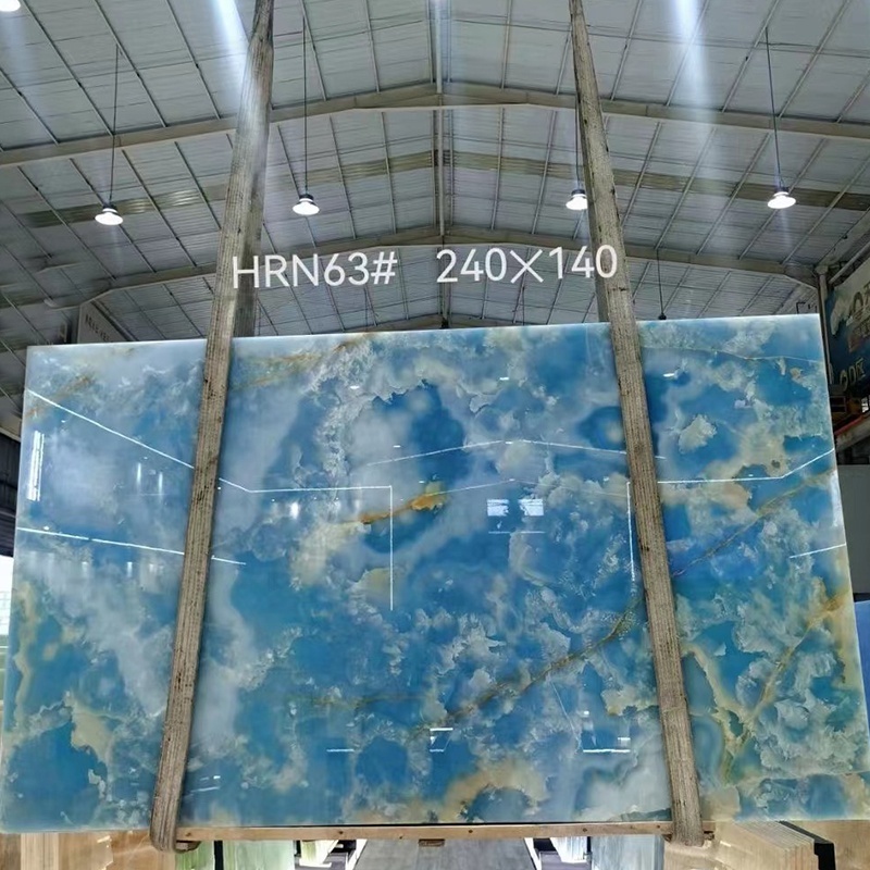 Natural Translucent Blue Onyx Slab For Villa Decoration Polished Onyx Marble Background Wall Design Blue Onyx Tile