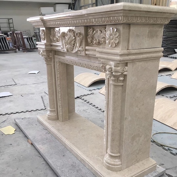 Marble Mantel Fireplace Modern Indoor Hotel Insert Hot Sale Victorian Style China Graphic Design Customized Custom Antique Beige