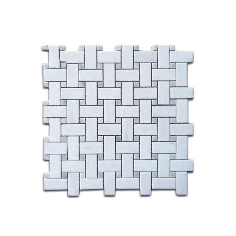 Swim Pool Mosaic Tile Wall Back Mesh Basket Weave White Mosaic Tile Marble