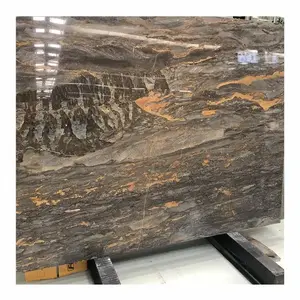 Polished High Quality Brown Stone Andes Volcano Marble Slab For For High-end Project Elegant Van Gogh Brown Marble  Wall Tiles