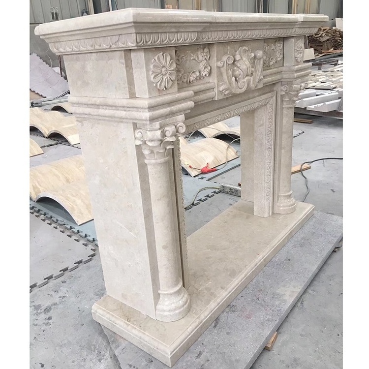 Marble Mantel Fireplace Modern Indoor Hotel Insert Hot Sale Victorian Style China Graphic Design Customized Custom Antique Beige