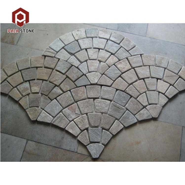 Slate Cheap Stone for Fanshape Mesh paving  for car parking driveway stone with Good Price