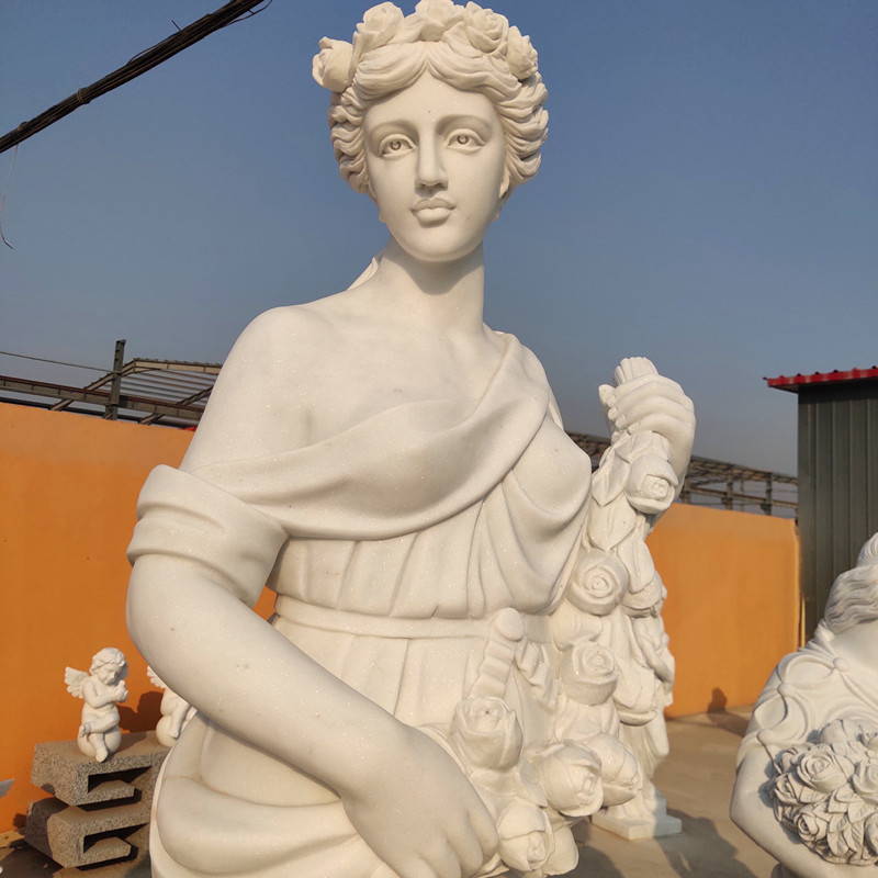 Outdoor Garden Decoration Natural Stone White Angel Four Season Lady Carving And Sculpture Statue Marble