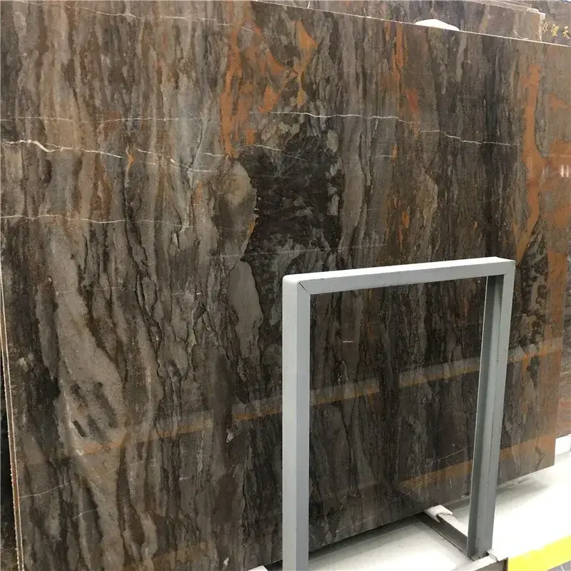 Polished High Quality Brown Stone Andes Volcano Marble Slab For For High-end Project Elegant Van Gogh Brown Marble  Wall Tiles