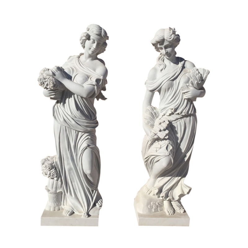 Outdoor Garden Decoration Natural Stone White Angel Four Season Lady Carving And Sculpture Statue Marble