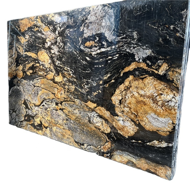 Luxury Brazilian Cosmic Black Granite With Gold Veins Slabs Black Quartzite Slab For Wall And Kitchen Countertop