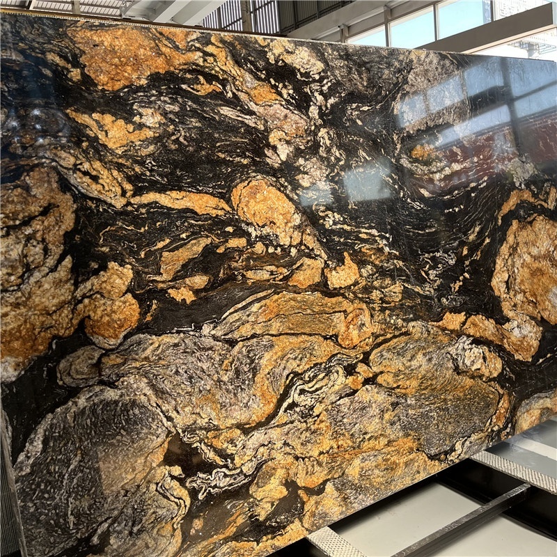 Luxury Brazilian Cosmic Black Granite With Gold Veins Slabs Black Quartzite Slab For Wall And Kitchen Countertop