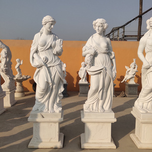 Outdoor Garden Decoration Natural Stone White Angel Four Season Lady Carving And Sculpture Statue Marble