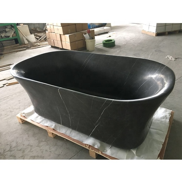 China manufacturer direct natural stone black marble bathroom bathtub