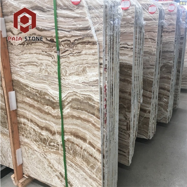 Travertine Wall Veneer Tiles Beige Onyx Travertine Thin Stone for Indoor Decoration Graphic Design Modern Marble Polished 1/-1mm