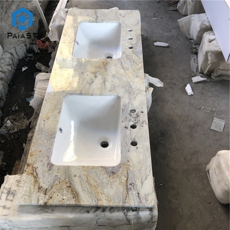 Giallo Cecilia White Granite Custom Kitchen Worktops Desk Tops Wholesale Flat Edge Granite Countertop bathroom countertop