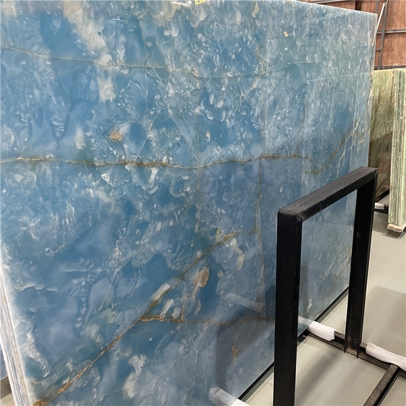 Natural Translucent Blue Onyx Slab For Villa Decoration Polished Onyx Marble Background Wall Design Blue Onyx Tile