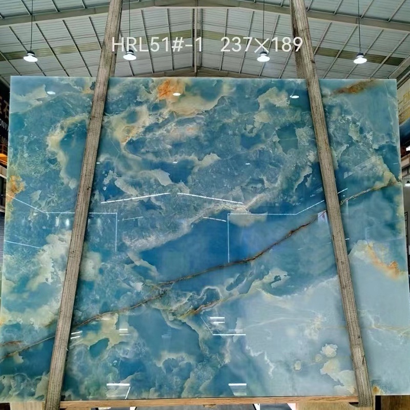 Natural Translucent Blue Onyx Slab For Villa Decoration Polished Onyx Marble Background Wall Design Blue Onyx Tile