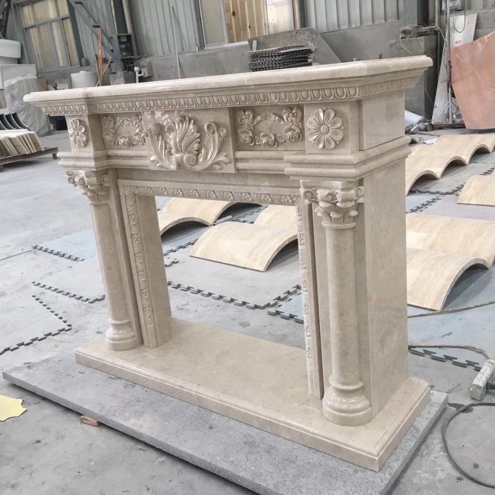 Marble Mantel Fireplace Modern Indoor Hotel Insert Hot Sale Victorian Style China Graphic Design Customized Custom Antique Beige