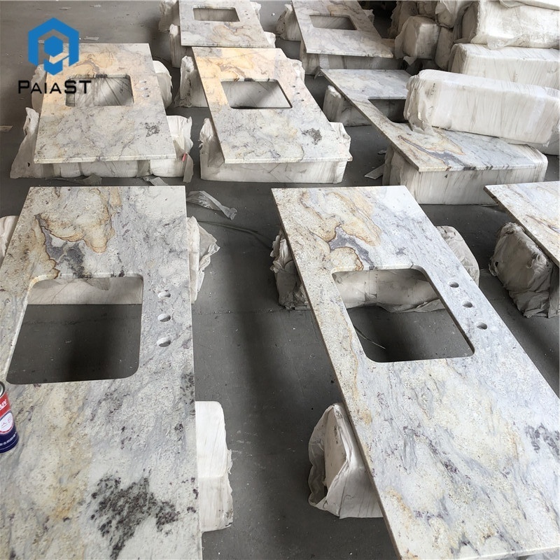 Giallo Cecilia White Granite Custom Kitchen Worktops Desk Tops Wholesale Flat Edge Granite Countertop bathroom countertop