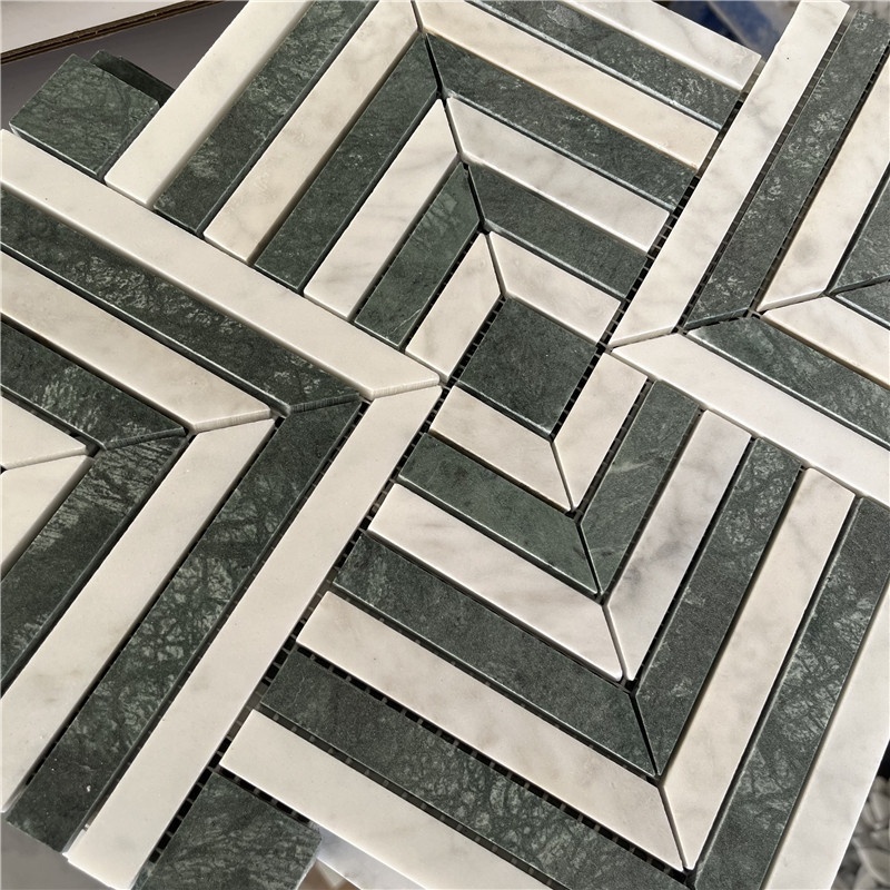 Factory Price Hot Sale White Marble And Green Marble Herringbone Mosaic Tiles Price Customized Herringbone Marble Mosai Tiles