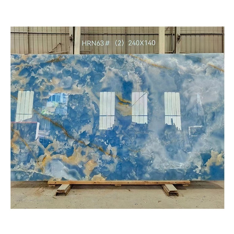 Natural Translucent Blue Onyx Slab For Villa Decoration Polished Onyx Marble Background Wall Design Blue Onyx Tile