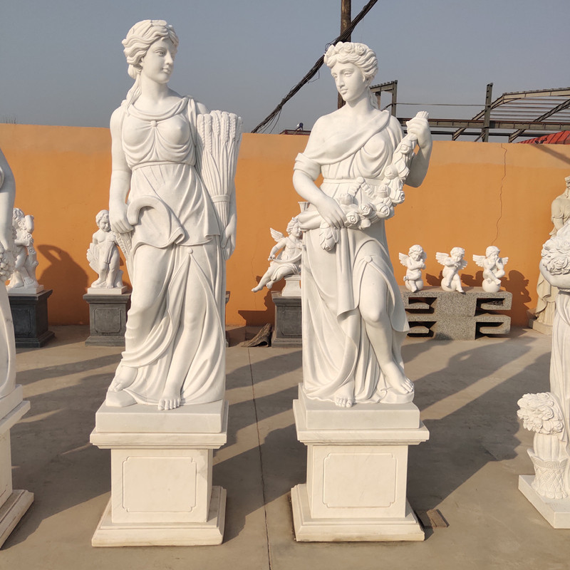 Outdoor Garden Decoration Natural Stone White Angel Four Season Lady Carving And Sculpture Statue Marble