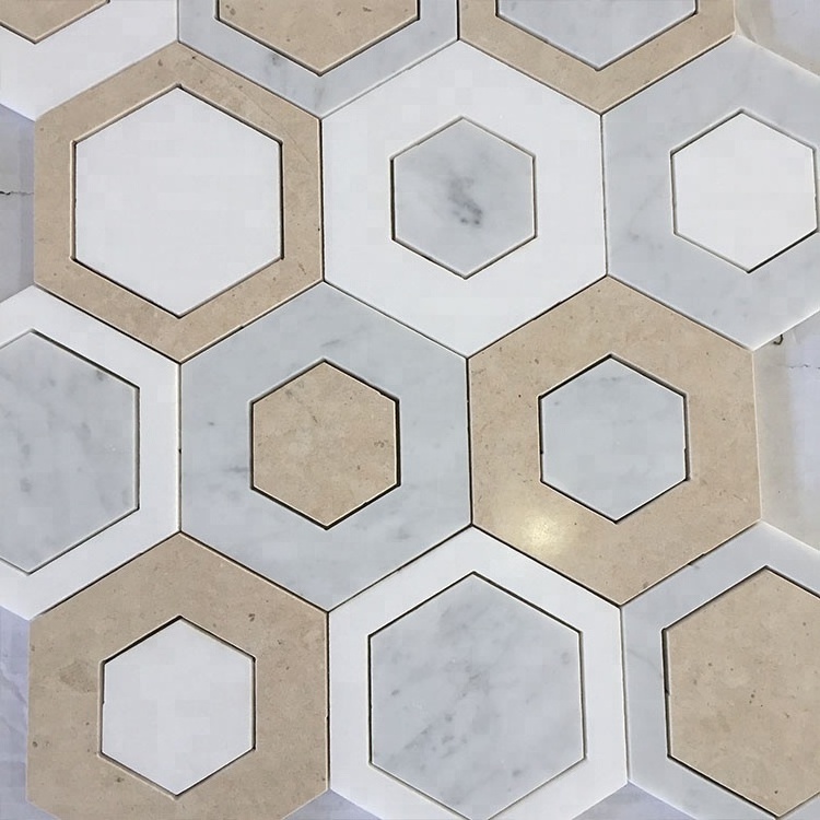 White Hexagon Mosaic Tile 30x30 Marble