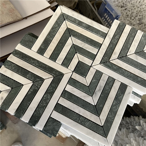 Factory Price Hot Sale White Marble And Green Marble Herringbone Mosaic Tiles Price Customized Herringbone Marble Mosai Tiles