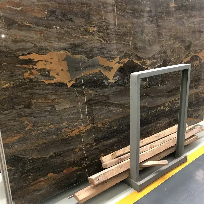 Polished High Quality Brown Stone Andes Volcano Marble Slab For For High-end Project Elegant Van Gogh Brown Marble  Wall Tiles