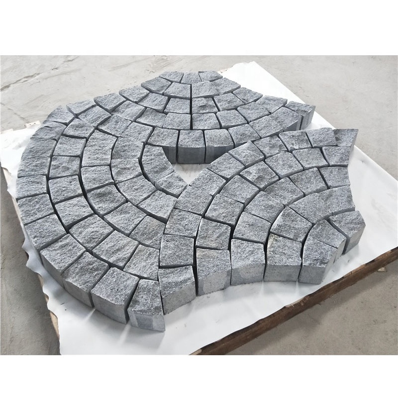 Exterior natural stone black granite fan shape car parking paving floor tiles for outdoor driveway