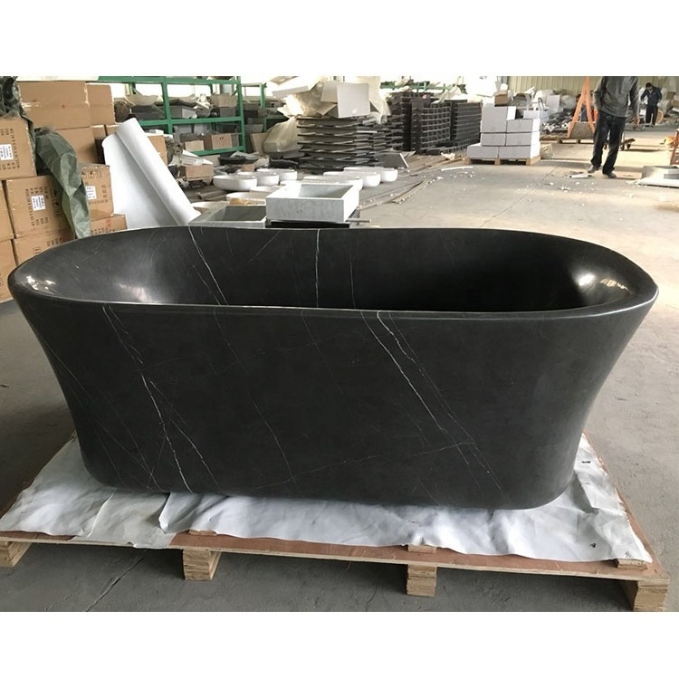 China manufacturer direct natural stone black marble bathroom bathtub