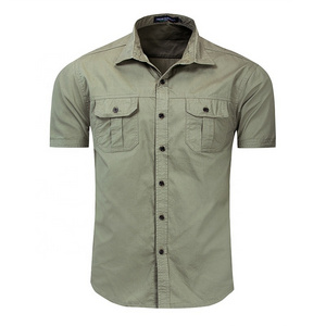 Foreign Trade Good Quality Turn Over Collar Short Sleeved Pure Cotton Shirt Green Navy Blue Outdoor Men's Polo Shirts