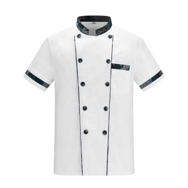 Customized Double Breasted Long Sleeved White Cooking Uniform Summer Fashion Camouflage Kitchen Restaurant Tops Chef Uniforms